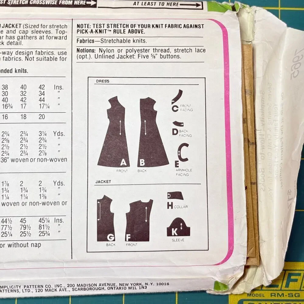 Vtg Uncut Misses Jiffy Knits Pullover Dress, Jacket Pattern Simplicity 7965 Sz10
